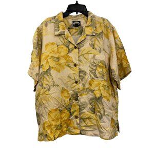 Tommy Bahama Yellow Floral Silk Button-Down Hawaiian Shirt Size L